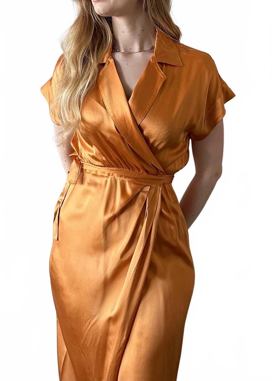 NEW DIVINE HERITAGE women's wrap tuxedo dress in tangerine